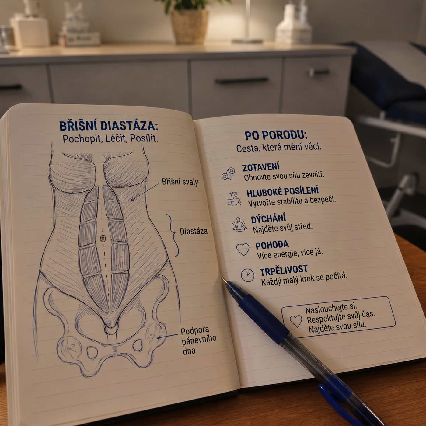 Lékařská ordinace — břišní diastáza